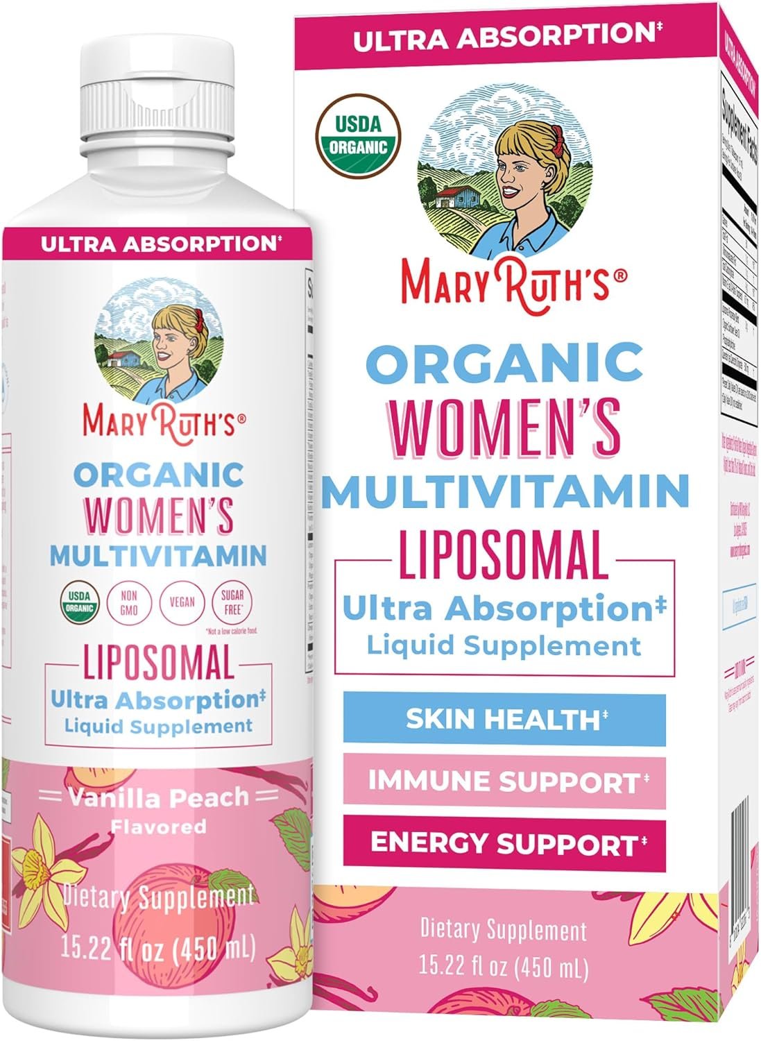 MaryRuth Organics USDA Organic Multivitamin for Women, Sugar Free Womens Multivitamin, Liquid Vitamins for Women, Immune Support Supplement, Ashwagandha, Methylfolate, Vegan, Non-GMO, 15.22 Fl Oz