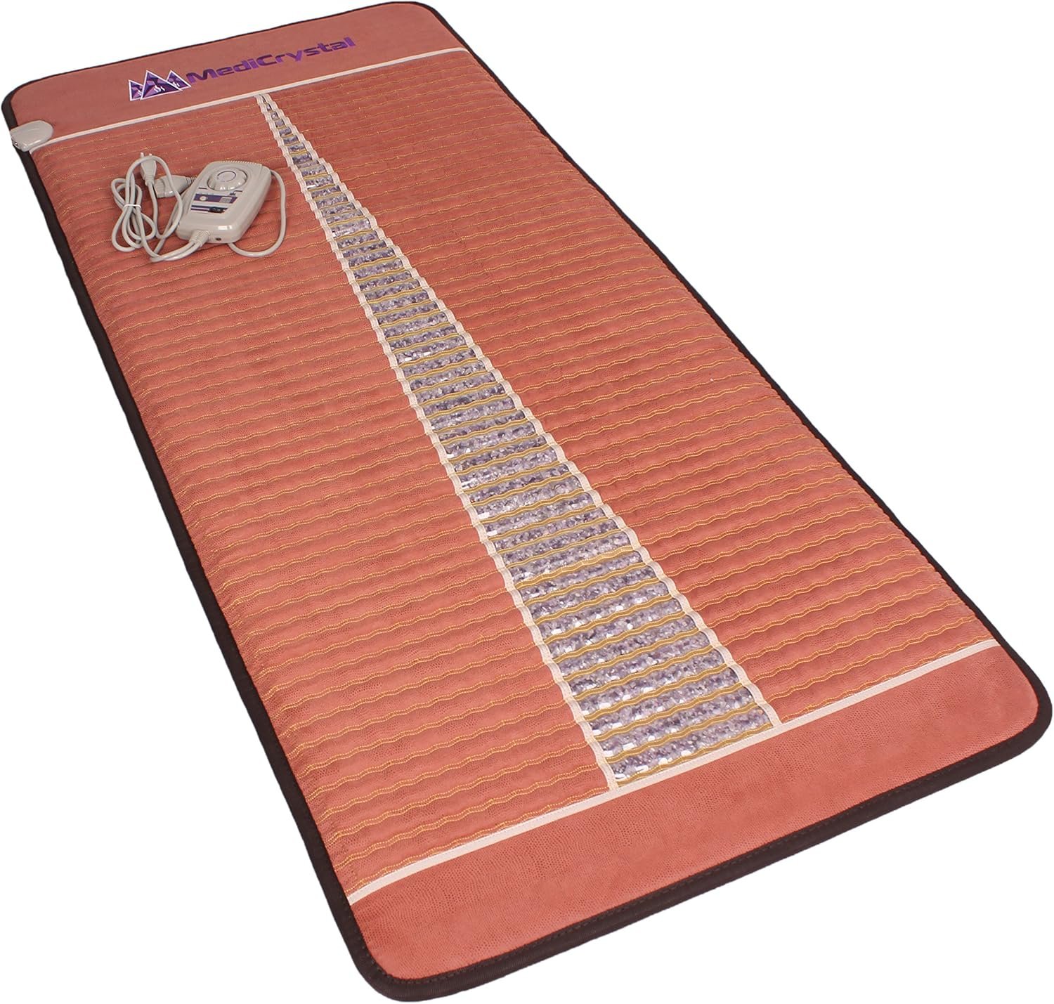 MediCrystal Far Infrared Professional Amethyst Mat 71″L x 32″W – Natural Crystals – Adjustable 86-158°F (30-70°C) FIR Heating Pad – Hot Stone Therapy – Negative Ions – Original Manufacturer