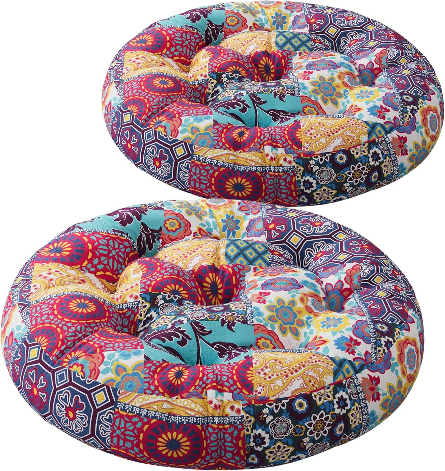 Codi Meditation Floor Pillow Set of 2, Boho Pillows Seating for Adults and Kids, Large Cushion for Yoga Living Room Tatami Sitting, Memory Foam Added, 22×22 Inch, Round Multi Patchwork