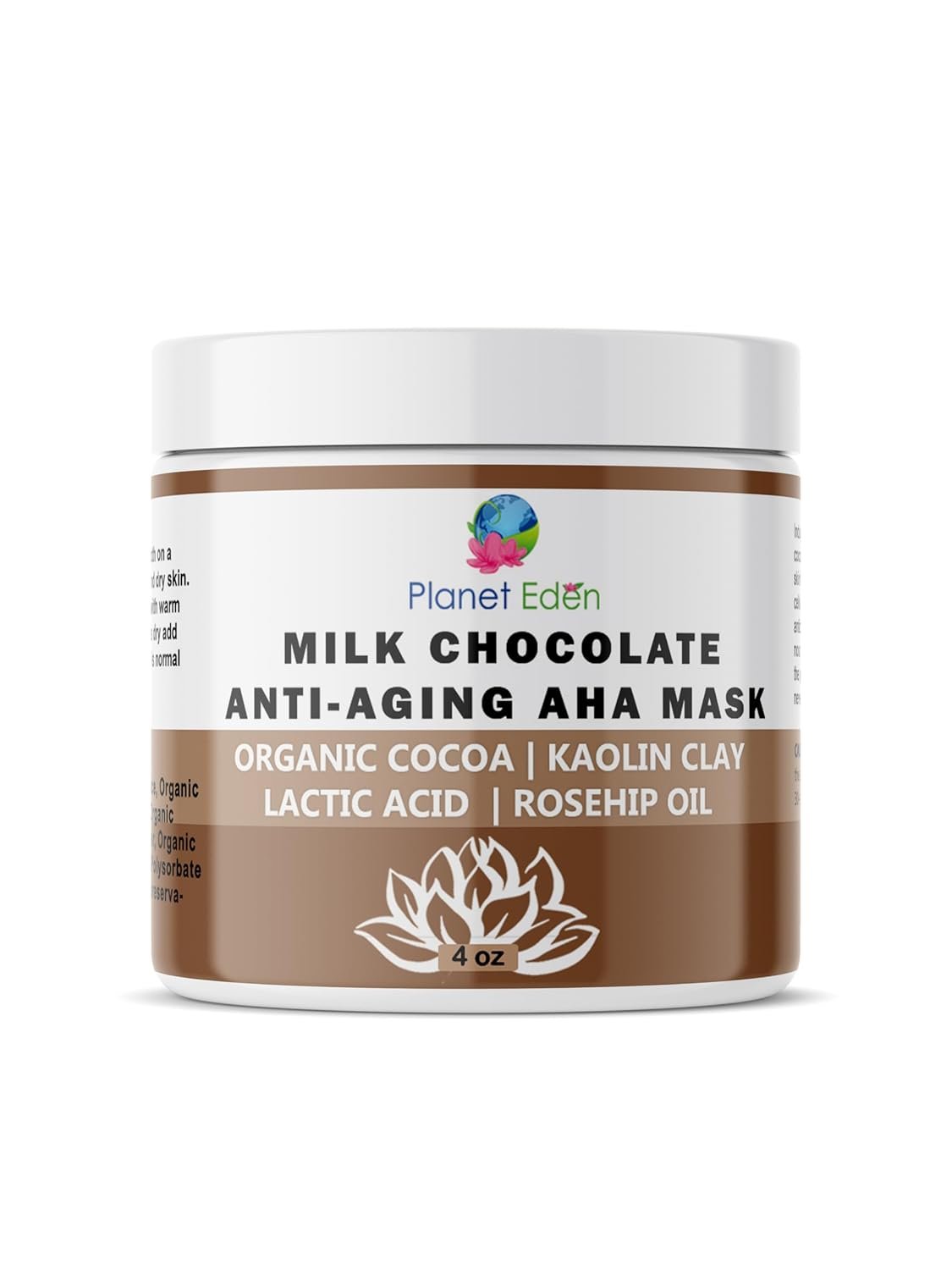 Planet Eden Organic Milk Chocolate and 15% Lactic Acid Facial Skin Mask with Organic Botanicals to Hydrate, Detox and Exfoliate – Spa Quality