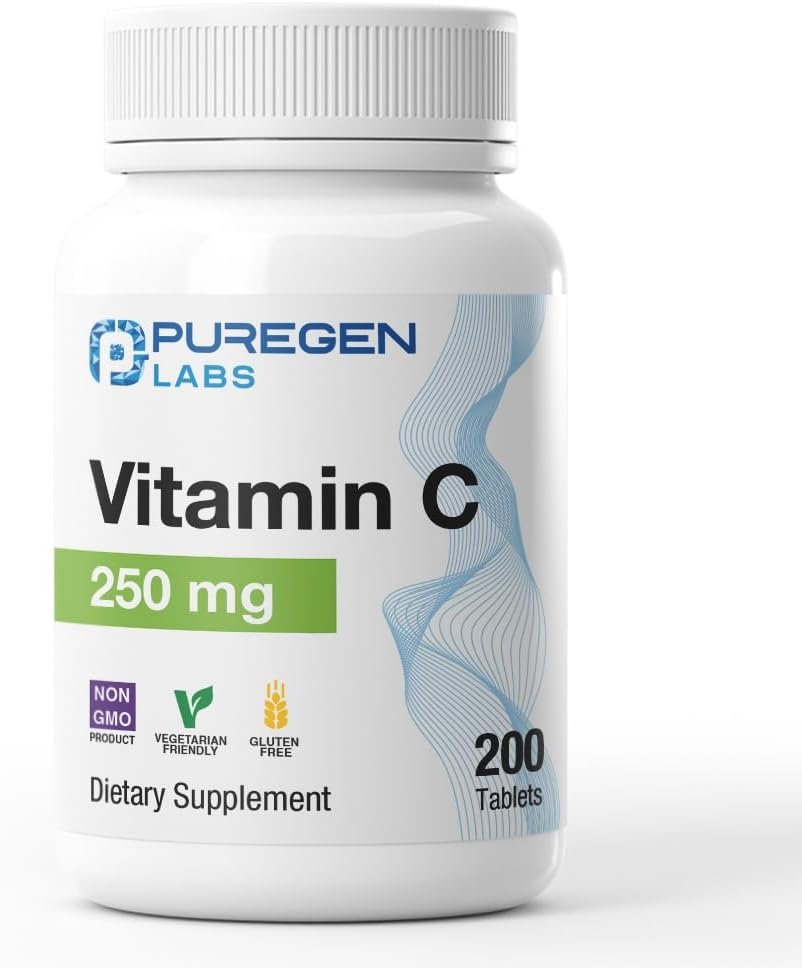 Puregen Labs Vitamin C 250 MG Supports a Healthy Immune System & Antioxidant Protection | Non-GMO | Gluten Free – 200 Tablets