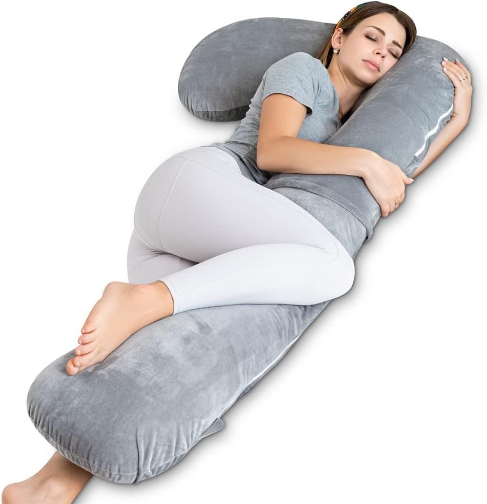INSEN Pregnancy Pillow for Sleeping,Maternity Body Pillow for Pregnancy Women,Pregnancy Support Pillow for Back, Hip Pain,Grey