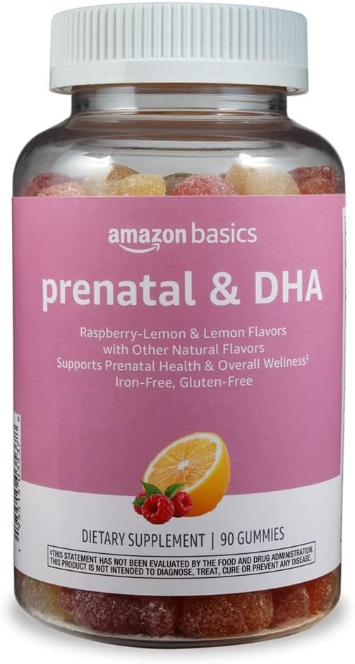 Amazon Basics Prenatal & DHA Gummy, Raspberry & Lemon Flavor, 90 Count (Previously Solimo)