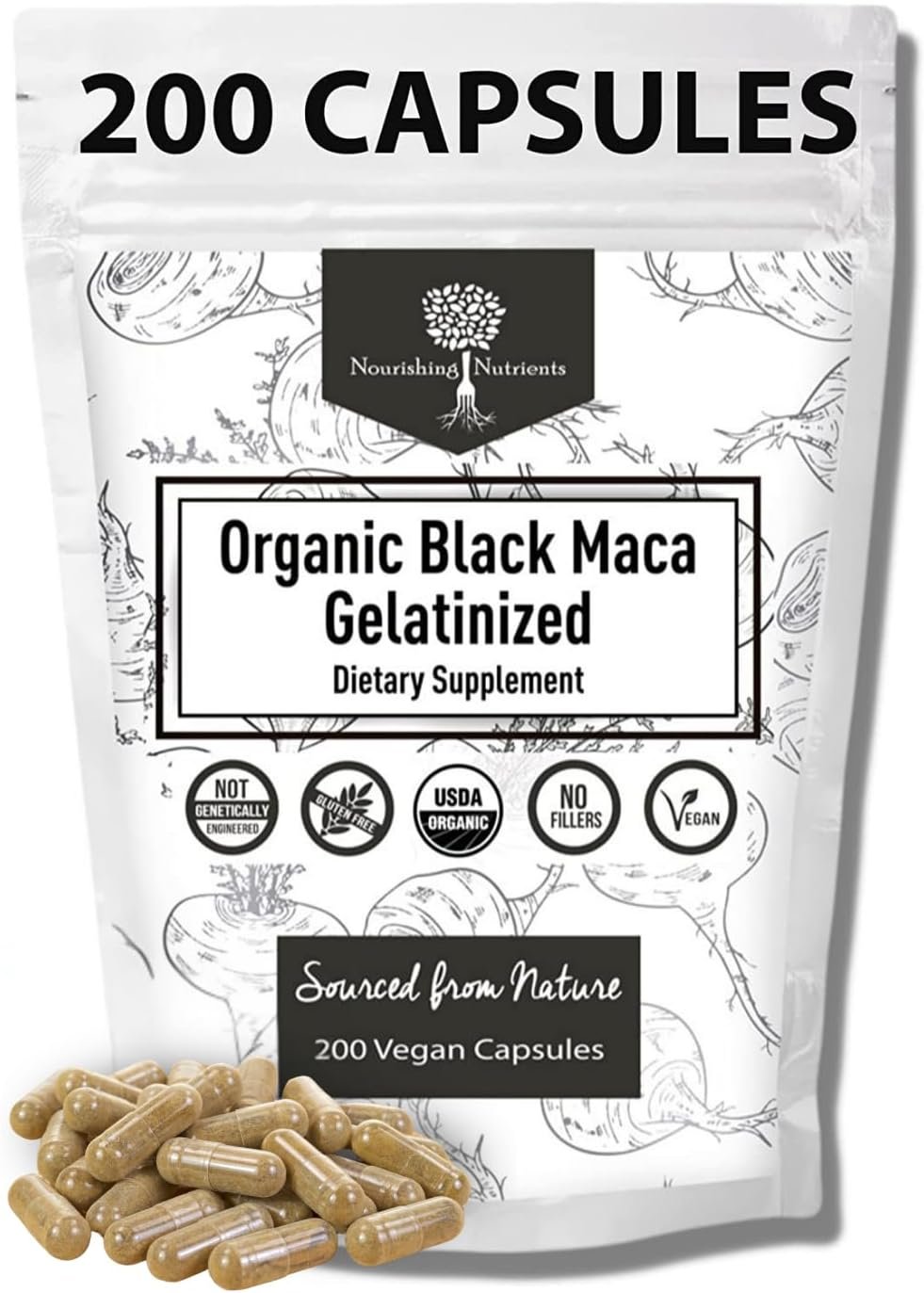 Organic Gelatinized Black Maca Root for Men & Woman 200 Capsules , 1000mg