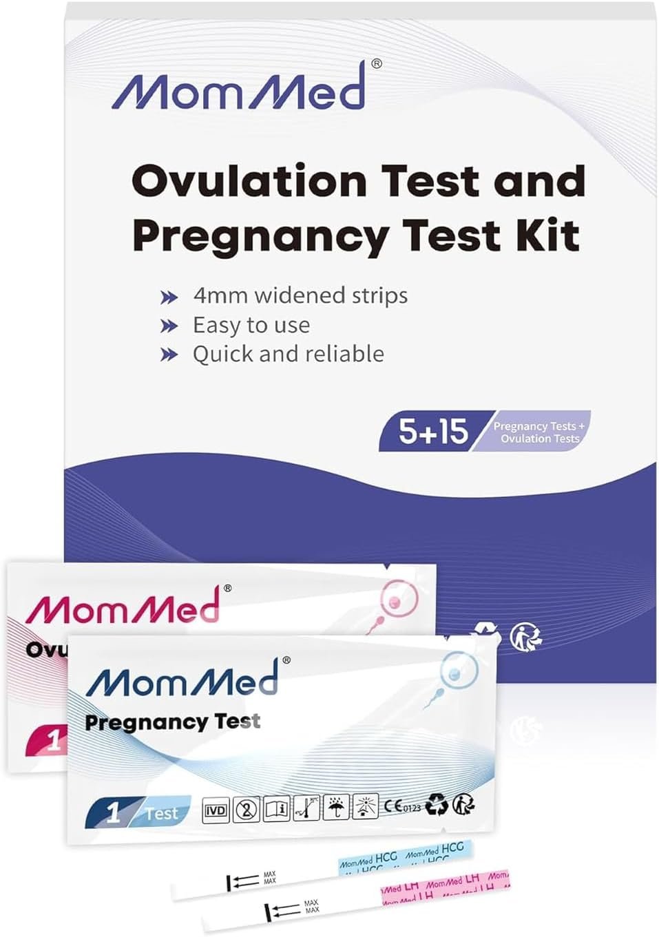 MomMed 15 Ovulation Test Strips and 5 Pregnancy Test Strips Combo Kit,Pregnancy Tests and Ovulation Predictor Kit,Accurately Track Ovulation and Detect Early Pregnancy (20 Count (Pack of 1))