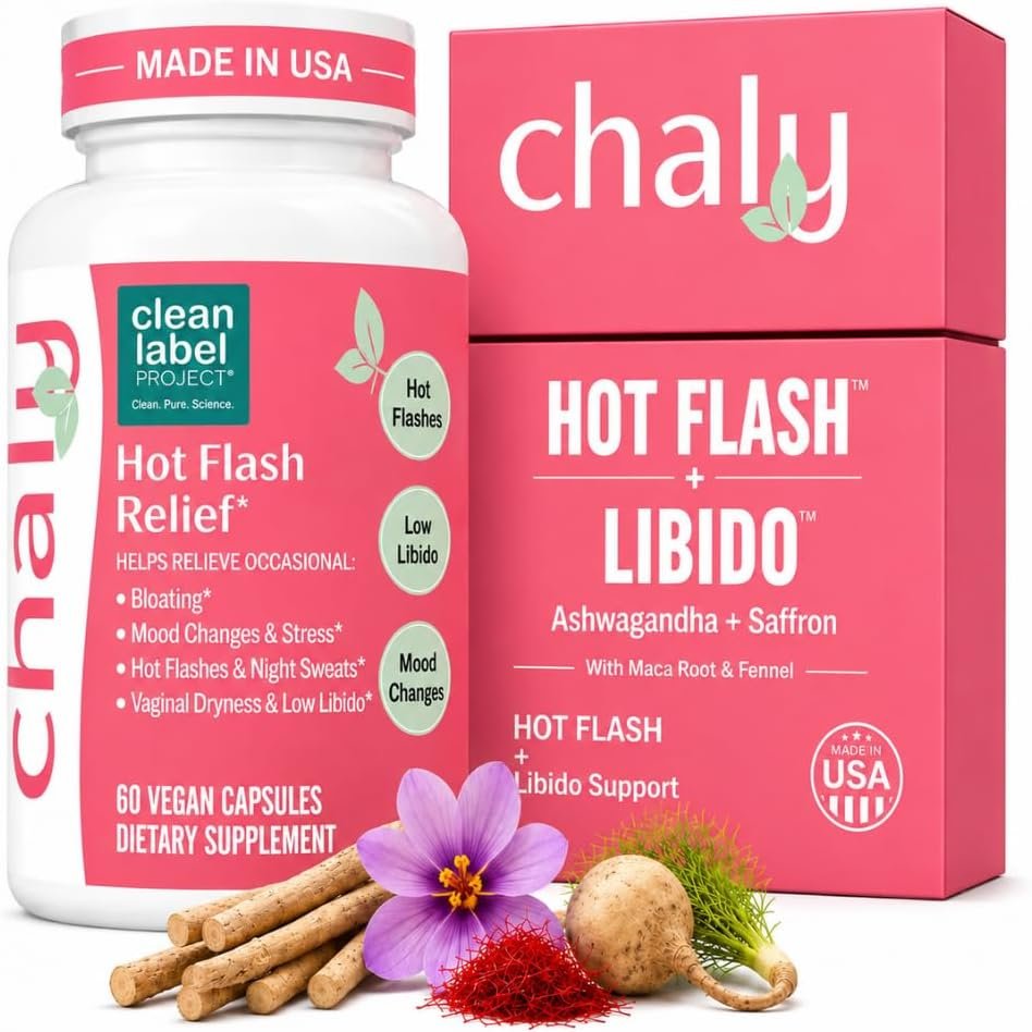 Chaly Perimenopause & Menopause Supplement for Women – Non-Hormonal Hormone Balance for Hot Flashes, Mood & Libido – KSM-66 Ashwagandha, Affron Saffron – Clean Label Project Certified, Vegan, 60 Ct