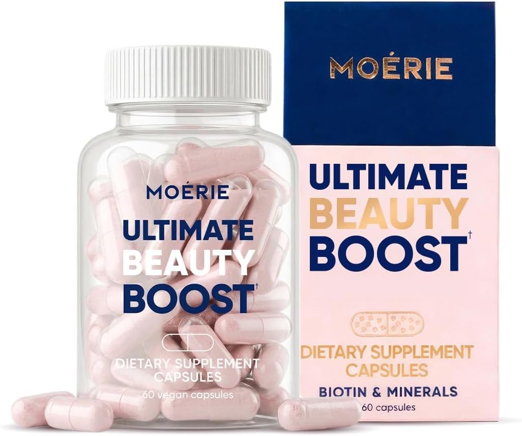 Moerie Ultimate Hair Boost Supplements for Women & Men – Hair, Skin, Nails Vitamins with Biotin & Minerals for Hair Health – Thicker Hair – 60 Capsules