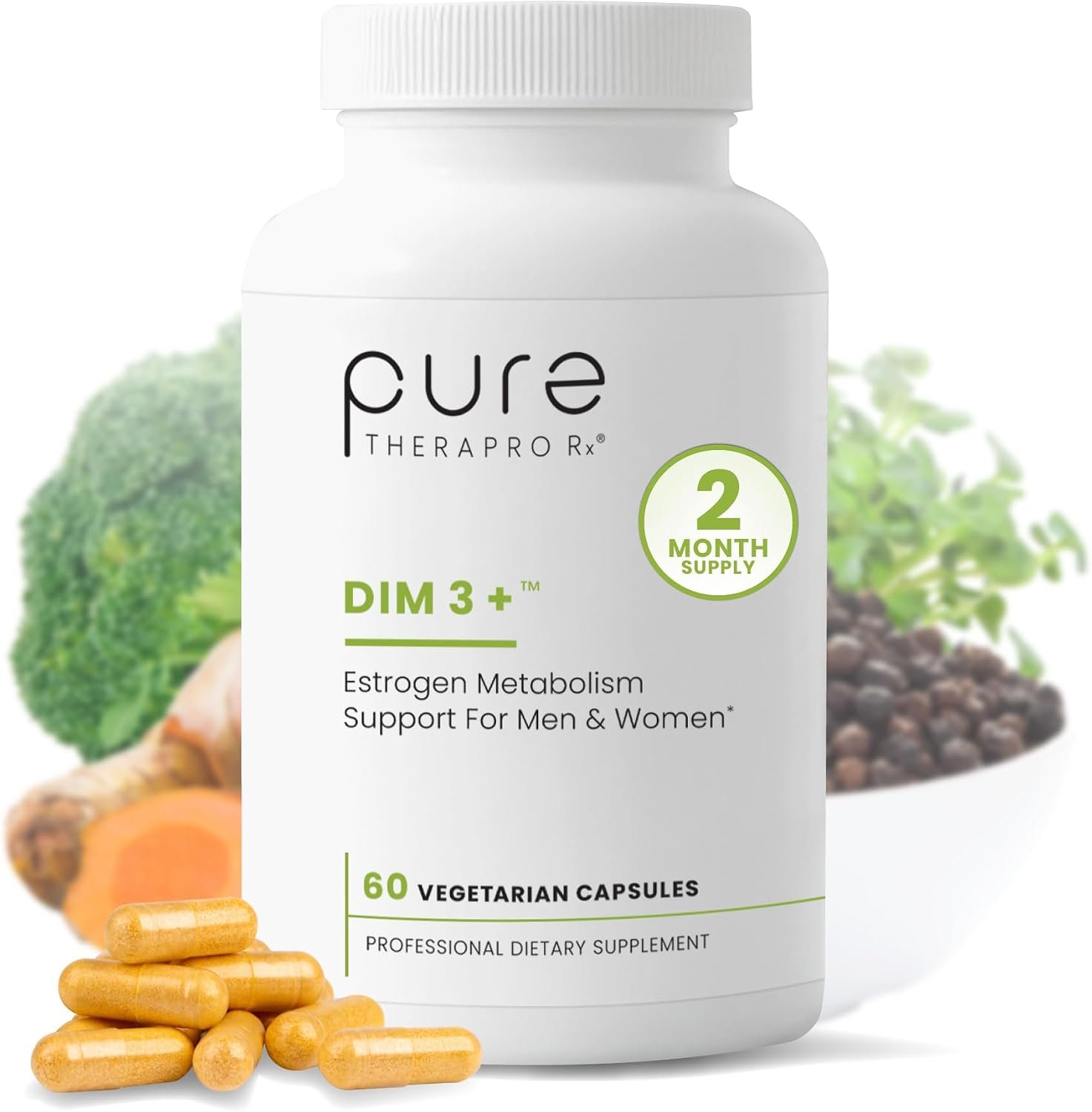 Pure Therapro Rx DIM 3+, Curcumin & BioPerine, 200mg, 60 Capsules