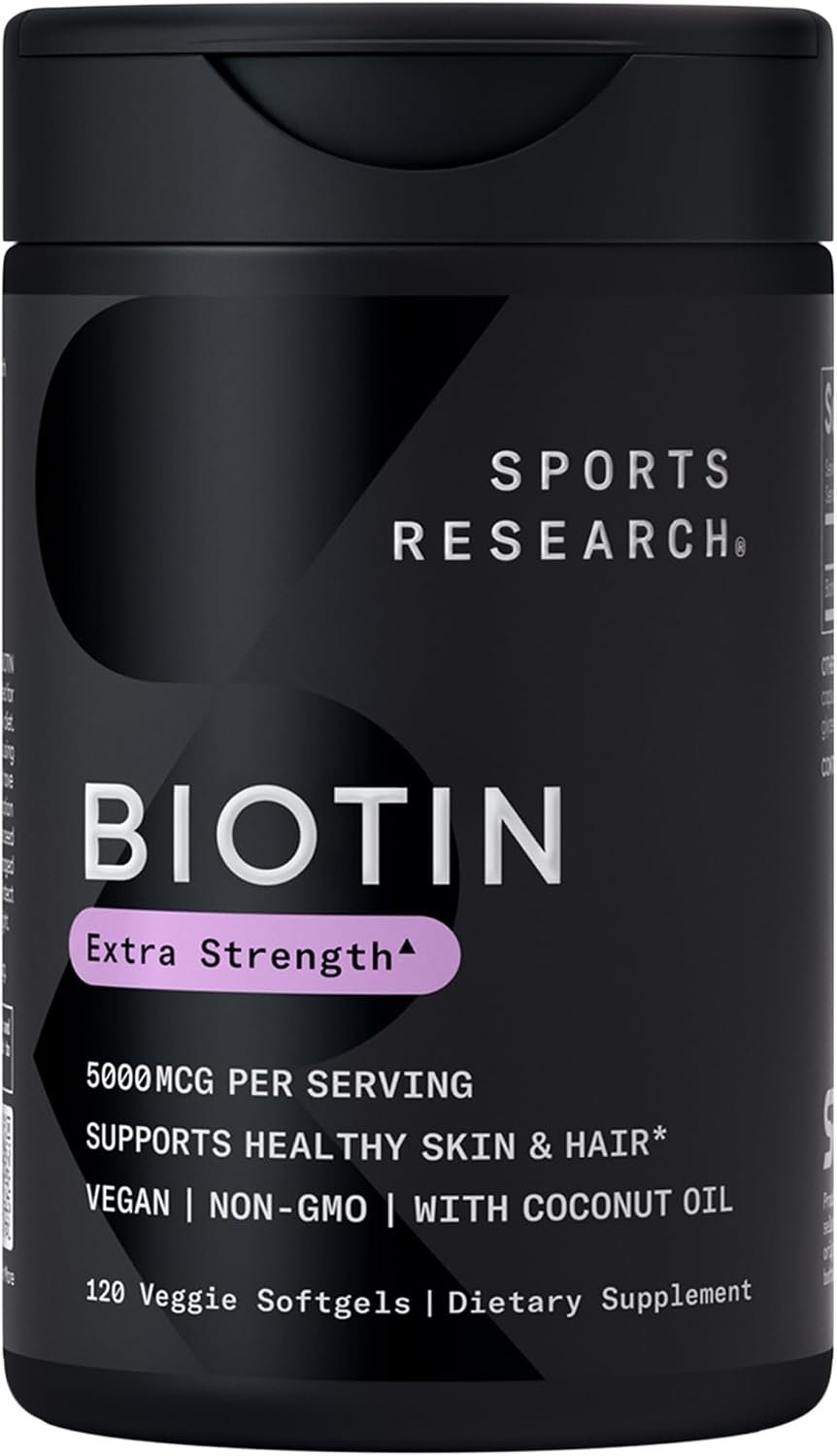Sports Research® Biotin 5,000mcg w/Coconut Oil, 120 Count Plantgels™