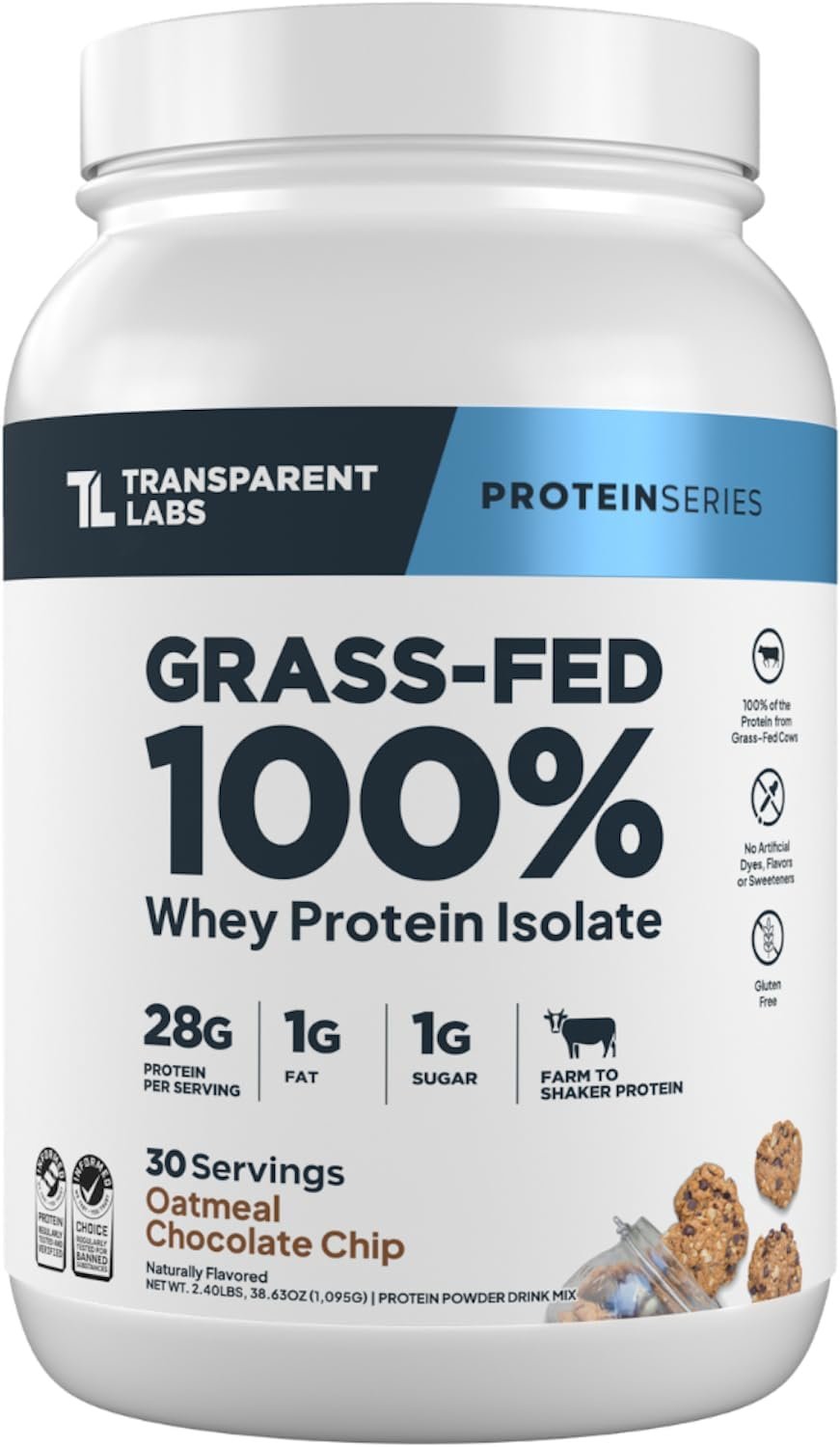 Transparent Labs Whey Protein Isolate – 30 Servings, Oatmeal Chocolate Chip