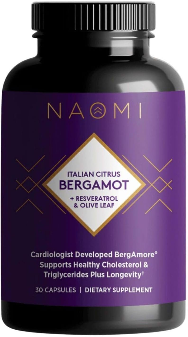 NAOMI Italian Citrus Bergamot 500mg with Resveratrol – Supports Healthy Cholesterol & Triglyceride Levels Already in Normal Range – Patented BergAmore® Extract, 7 Key Polyphenols, 30-Day Supply
