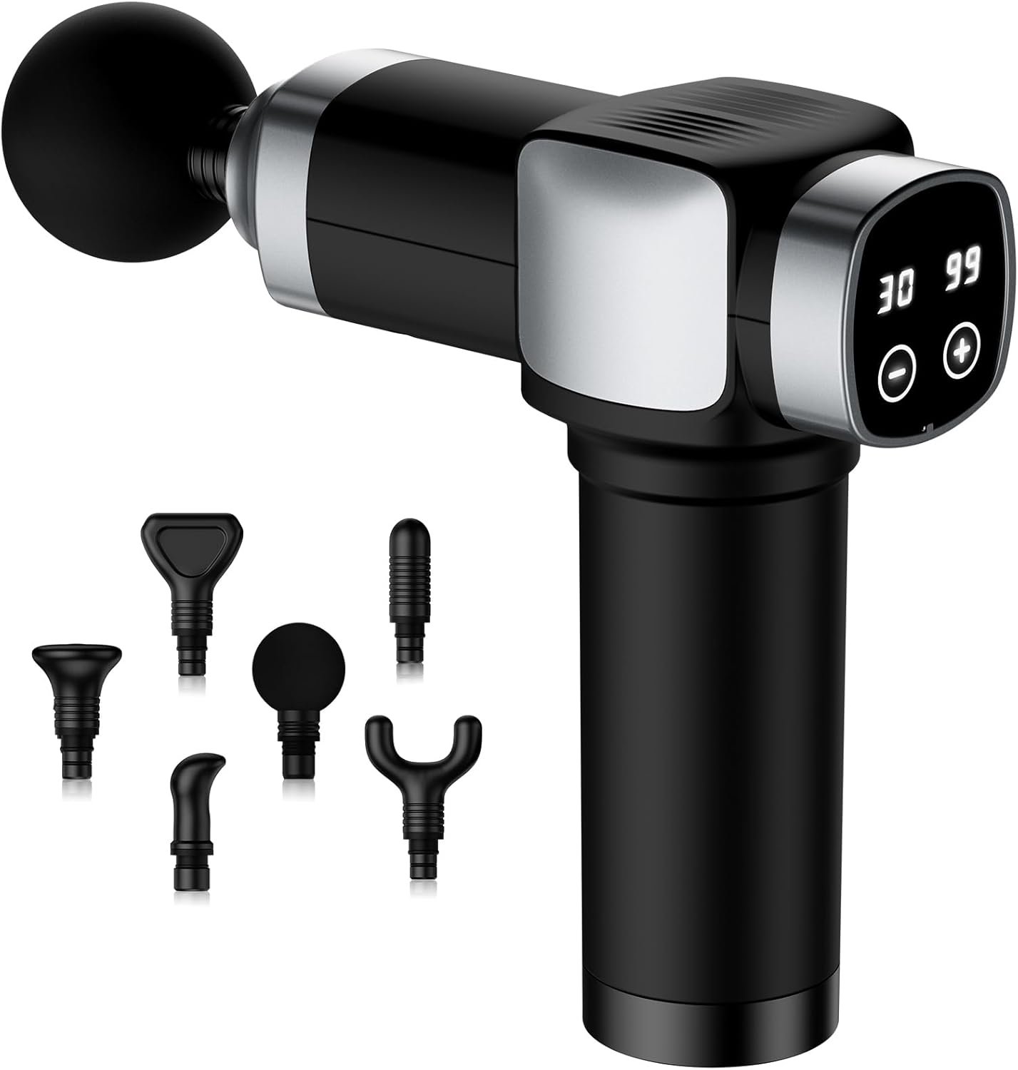 Deep Tissue Massage Gun, Portable Percussion Muscle Massager with 30 Speeds & 6 Attachments, Handheld Electric Back & Neck Massager for Pain Relief