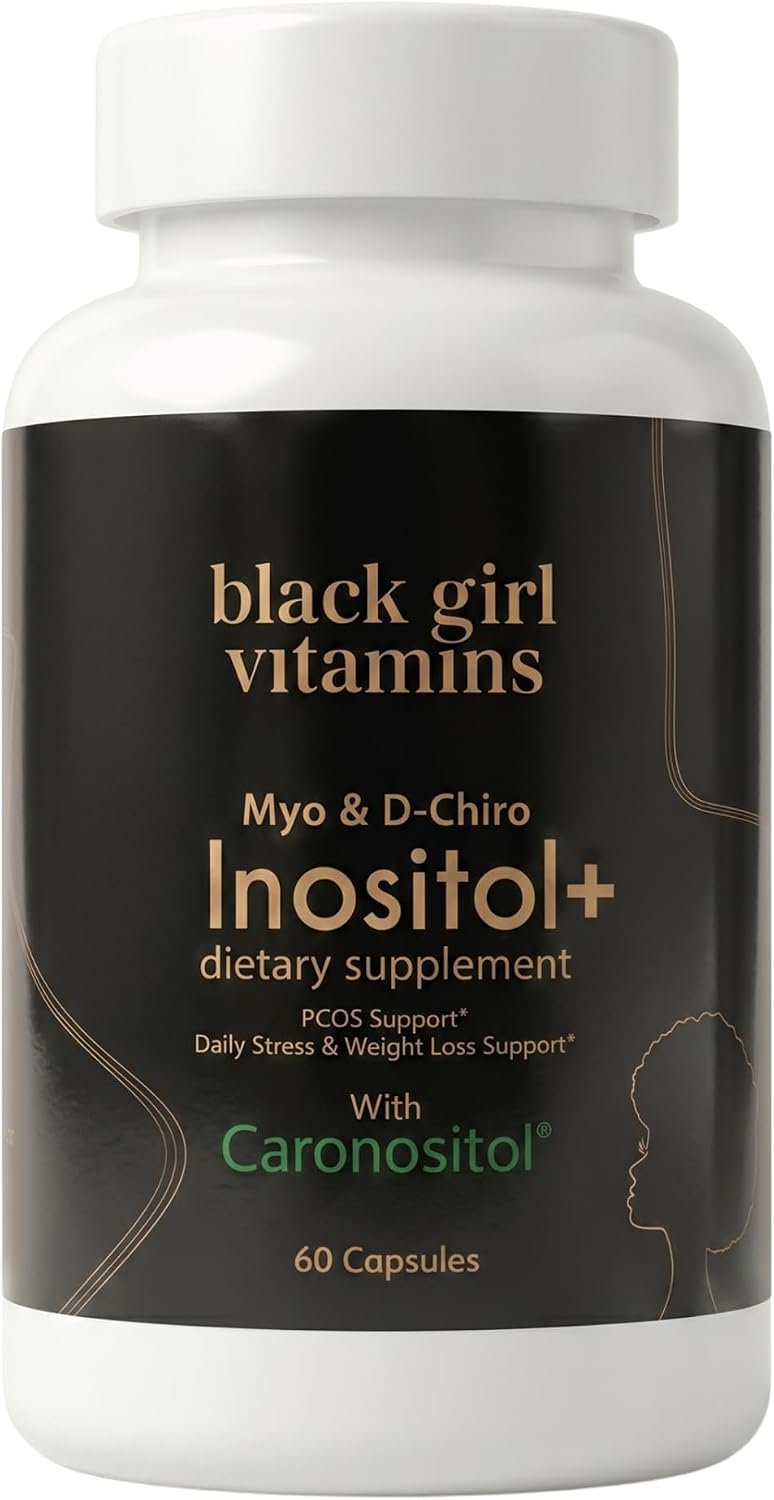 Black Girl Vitamins Inositol Supplement, 1000mg Myo + 25mg D-Chiro, Vegan Capsules to Support Hormone Balance, Healthy Ovarian & Menstrual Wellness, 60 Count