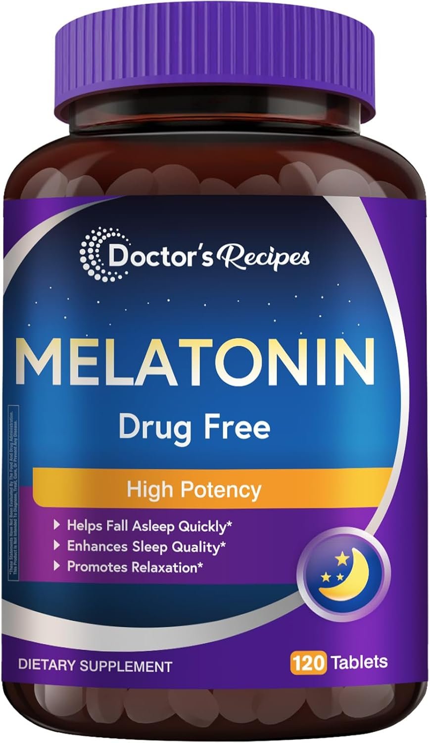 Doctor’s Recipes Melatonin 10 mg, High Potency, Non-Habit Forming, Vegan, Sleep Support Supplements for Men and Women, Non-GMO, No Gluten, 120 Tablets