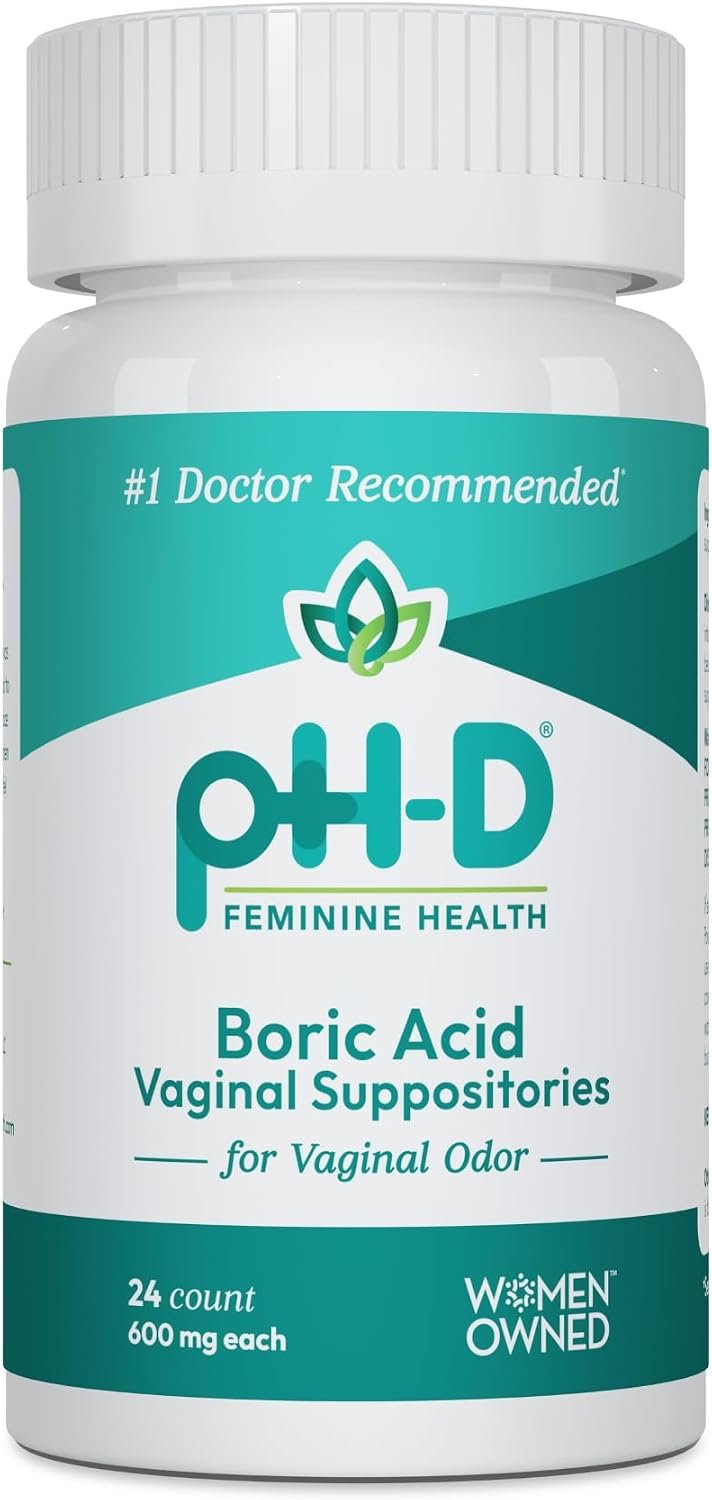 pH-D Feminine Health Boric Acid Suppositories for Women, 600 mg, 24 Count