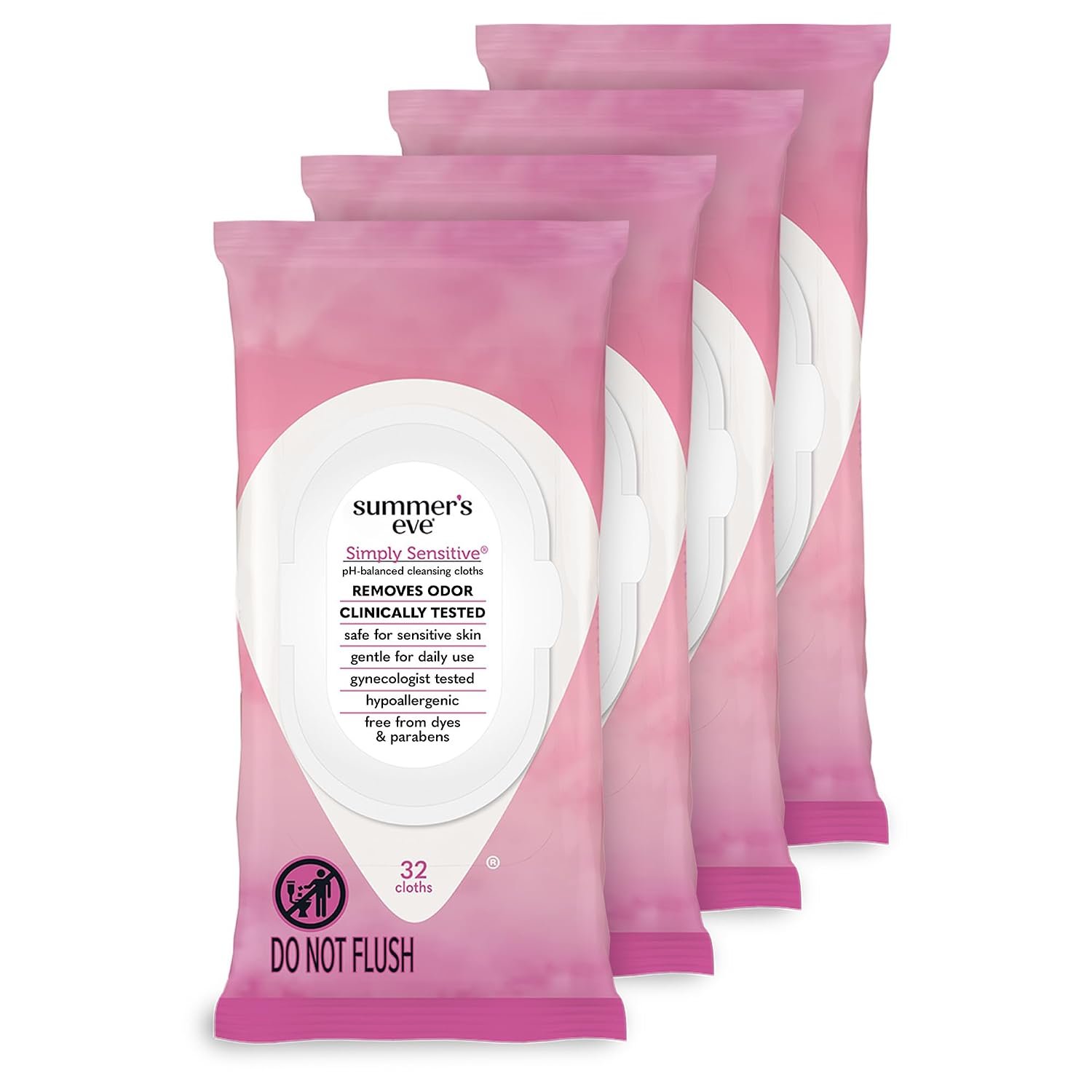 Summer’s Eve Gentle Feminine Wipes, Simply Sensitive, 32 Count, 4 Pk