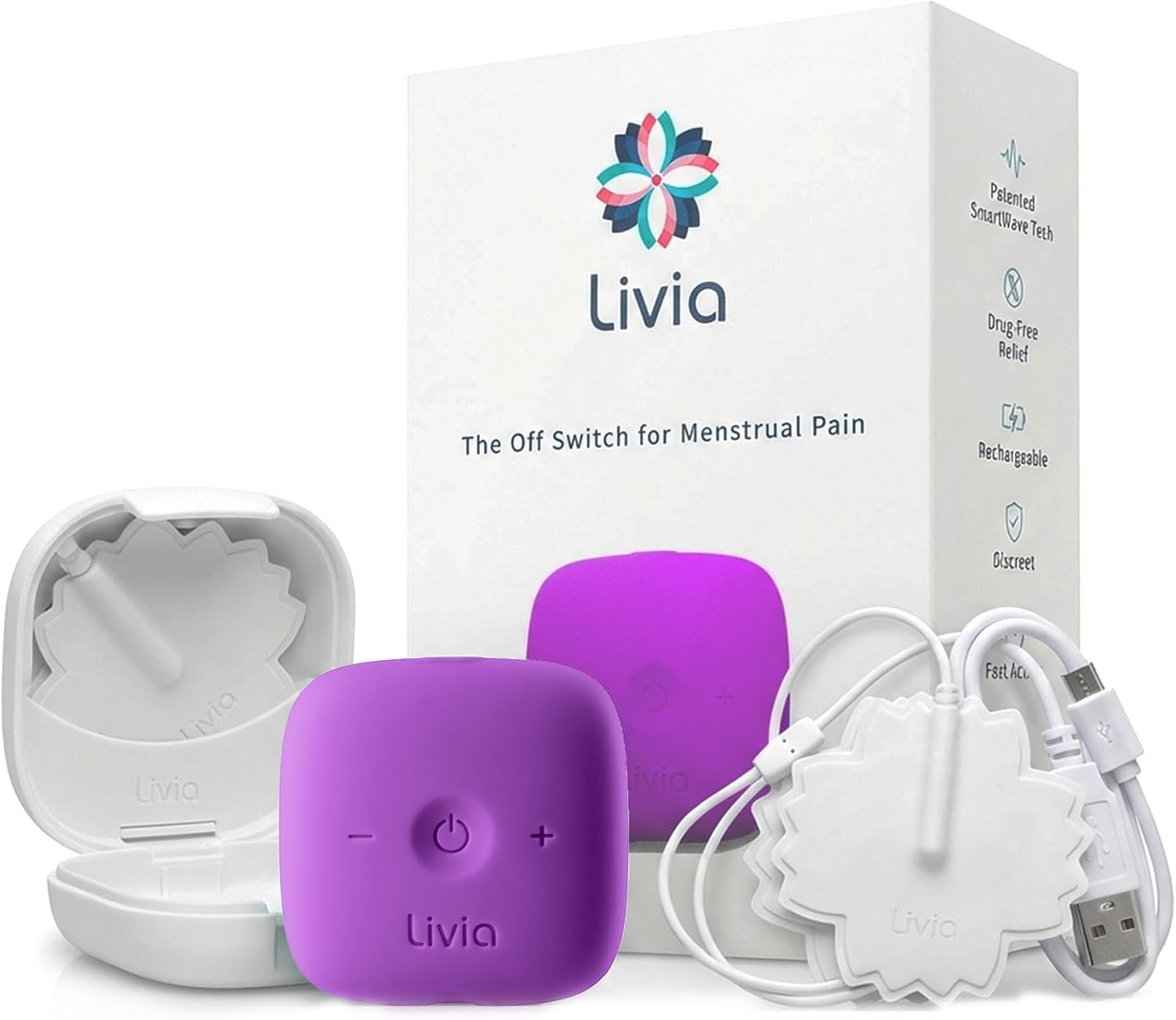Livia Menstrual Pain Relief Device, Purple – Rechargeable – Portable
