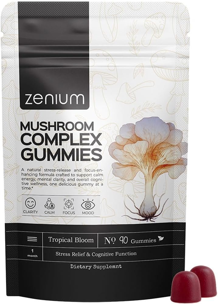 Zenium – Mushroom Complex 90 Gummies of 5000mgs of Lions Mane, 1000mgs of Reishi, Cordeyceps & More | Relieve, Tension, Worry & Irritability | Calm Mind & Body | Ayurvedic | Natural Relief Supplement