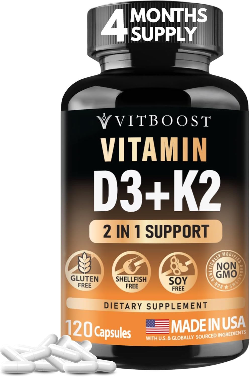 VITBOOST Vitamin D3 K2 Complex – 5000 IU (125 mcg) D3 & K2 (MK-7) 90 mcg