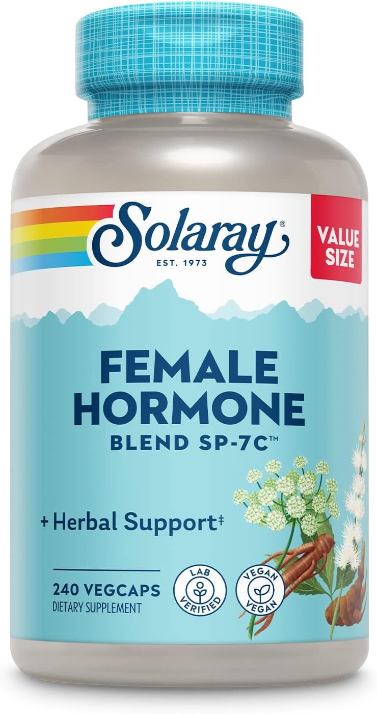 SOLARAY Female Hormone Blend SP-7C, Herbal Support Hormonal Balance for Women with Black Cohosh, Dong Quai, Wild Yam, and More, Vegan, Lab Verified, 60-Day Guarantee, 120 Servings, 240 VegCaps