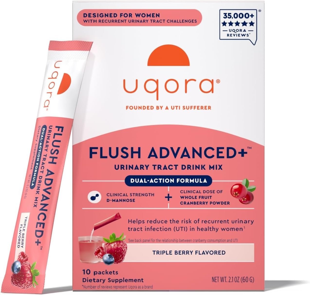 Uqora Flush Advanced+ UTI Support, Triple Berry, 10 Packets