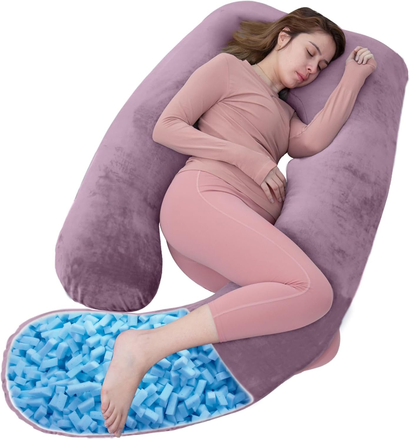 Shredded Memory Foam U Shaped Pregnancy Pillow with Cover