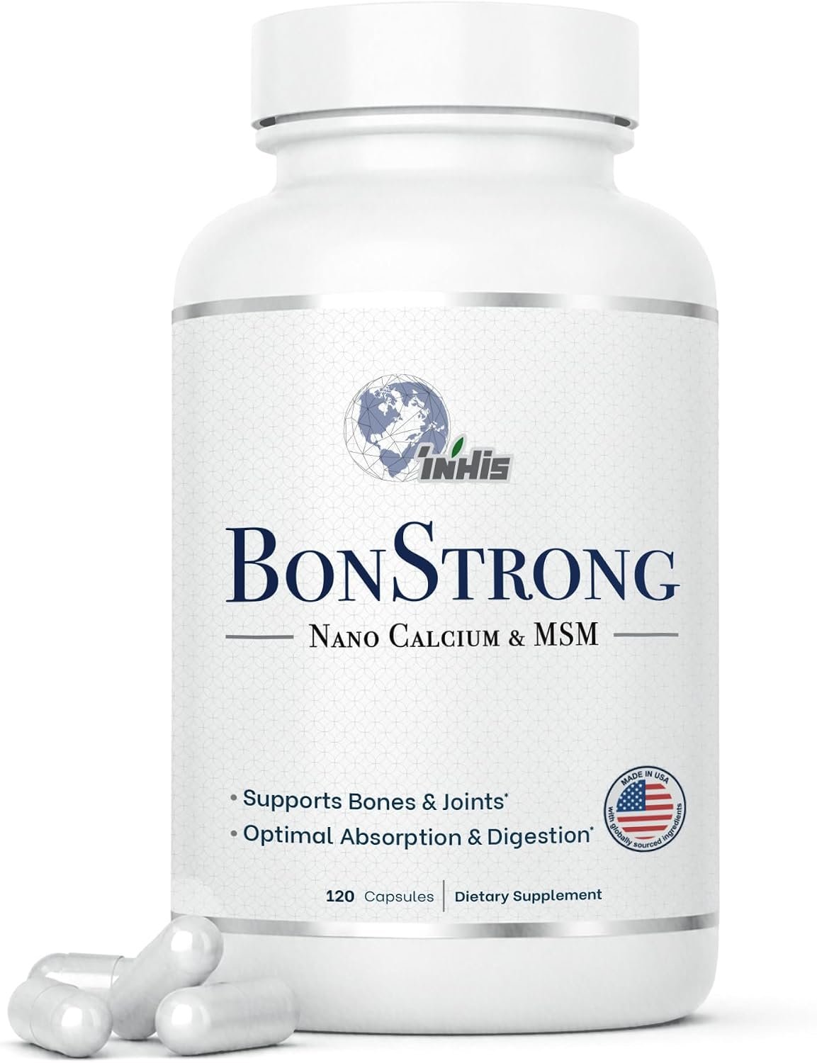 Nano Calcium Supplement with MSM – 7-in-1 Bone Support Formula with Vitamin D3, K1, Magnesium & Zinc – Made in USA – 120 Capsules