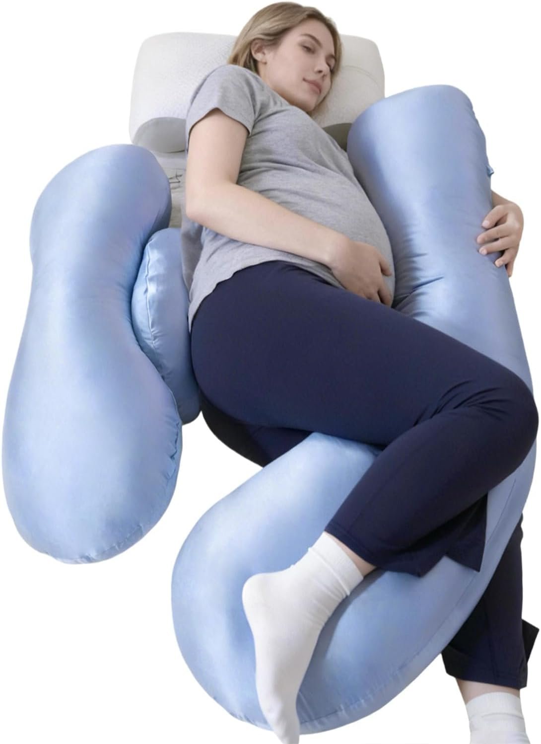 Pregnancy Pillows for Side Sleeping – Adjustable Belly & Back Support Pillow,H Shaped Full Body Maternity Pillow with Cooling Removable Cover, for Pregnant Women and Adults(Blue)