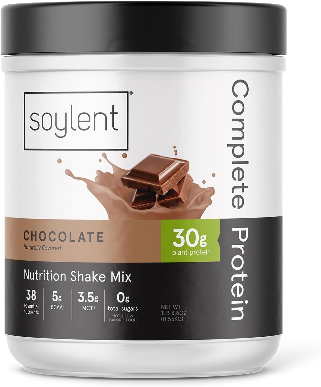 Soylent Complete Protein Powder, Chocolate, 30g Protein Shake for Muscle Growth and Recovery, BCAAs, MCT, 28 vitamins & minerals, Zero Sugar, Gluten Free, Vegan – 1.25lb