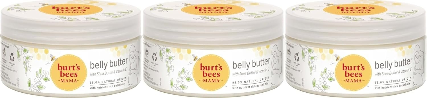 Burt’s Bees Mama Belly Butter Stretch Mark Cream for Pregnancy Massages Body & Reduces Scar Appearance, Prenatal & Postnatal Tummy Skin Care, Shea Butter & Vitamin E Rich Formula, 6.5 Oz (Pack of 3)