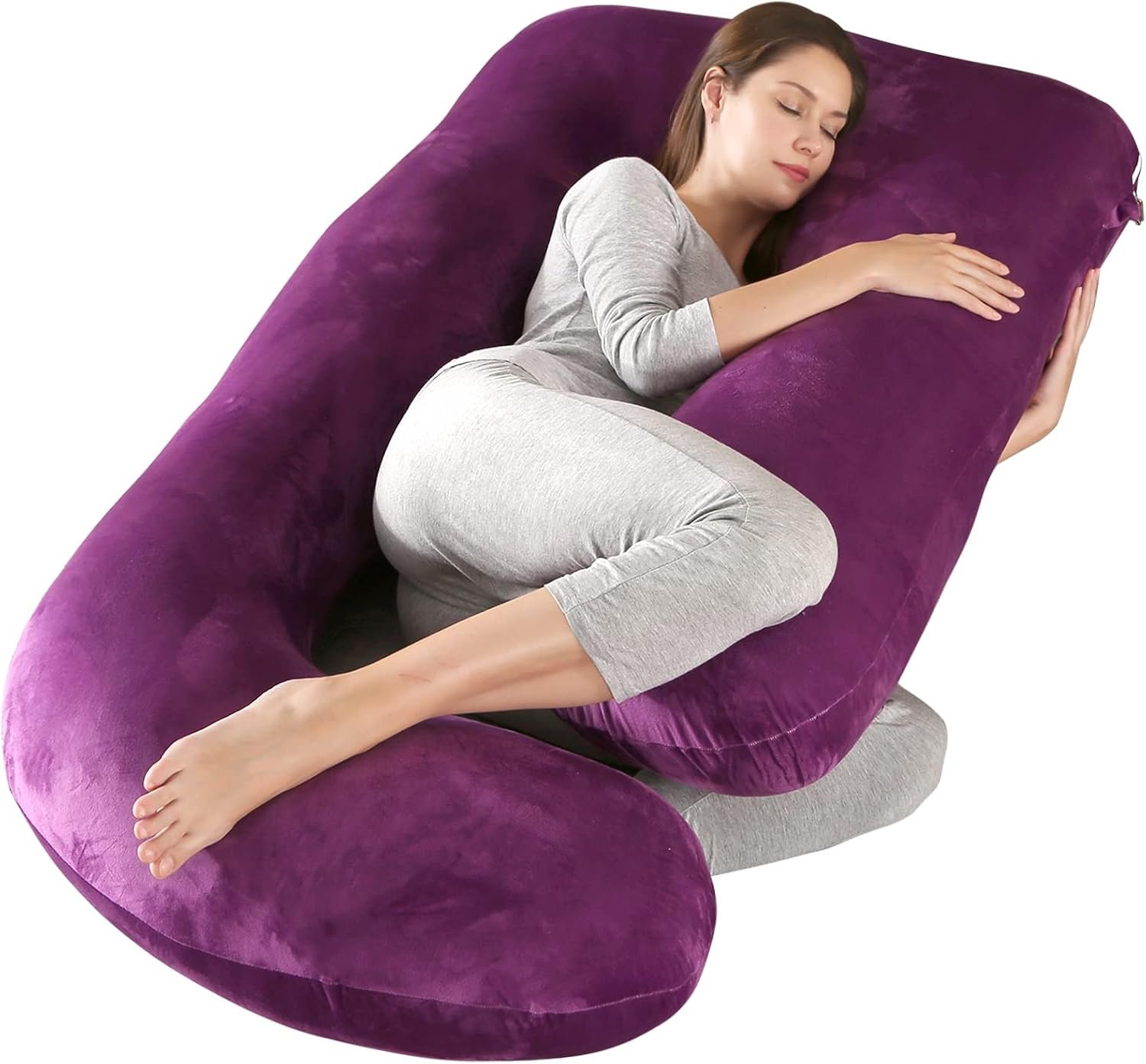 BATTOP Pregnancy Pillows for Sleeping- U Shaped Full Body Maternity Pillow, Pregnancy Pillow for Side Sleepers with Removable Cover, Supports Back, Hips, Belly & Legs (Charmed Purple)