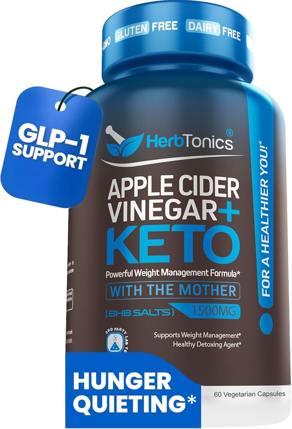 Herbtonics Apple Cider Vinegar + Keto BHB Capsules | GLP-1 Support for Appetite, Cravings & Weight Management | Metabolism Support with Satiety Support | 60 Capsules – 1 Month Supply