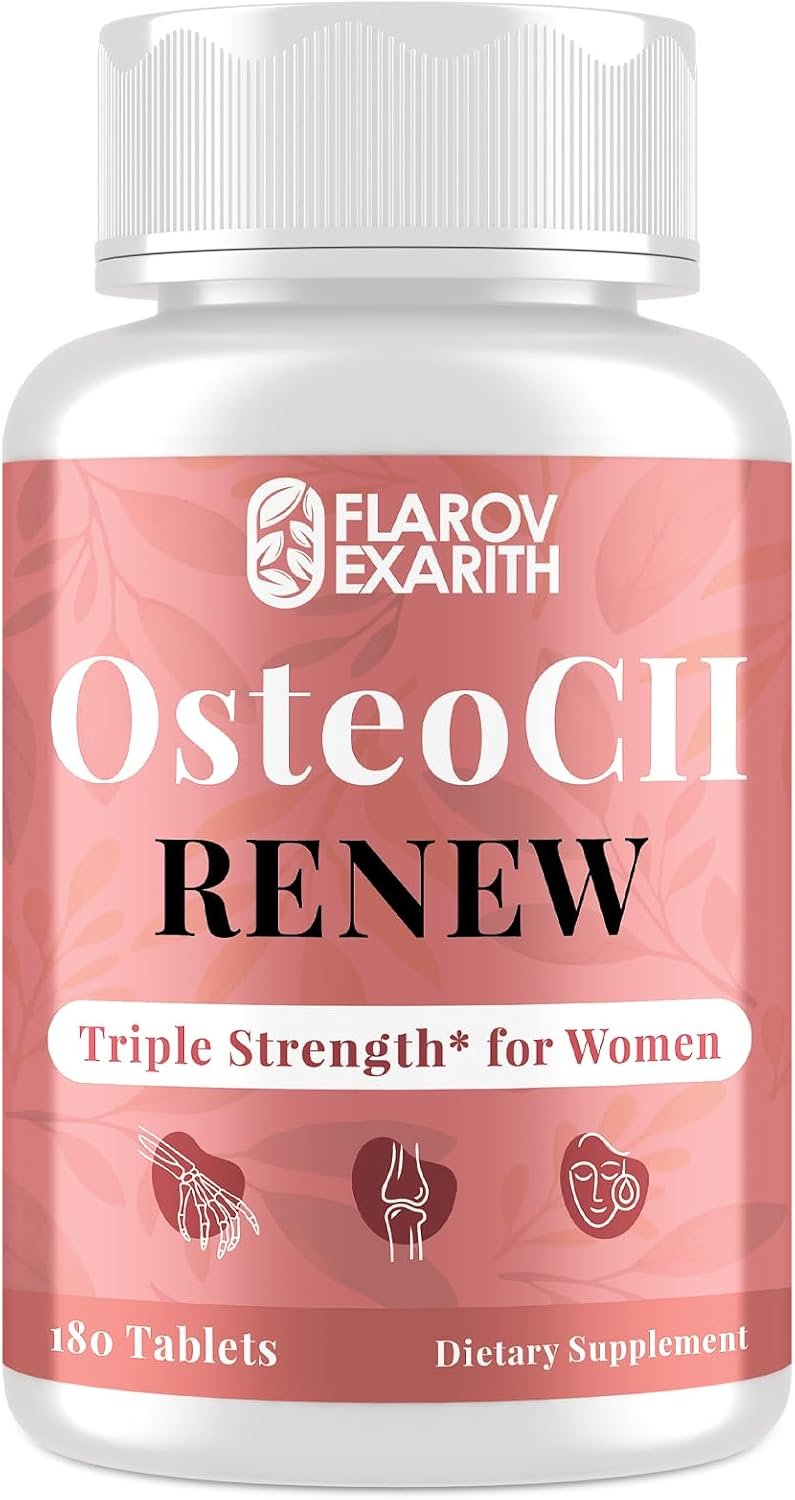 Joint Supplements for Women OsteoCII Renew Triple Strength – Advanced Joint, Bone & Skin Health – Collagen, Glucosamine, Chondroitin, Calcium, MK-7, Vitamin D3, Hyaluronic Acid, 180 Tablets