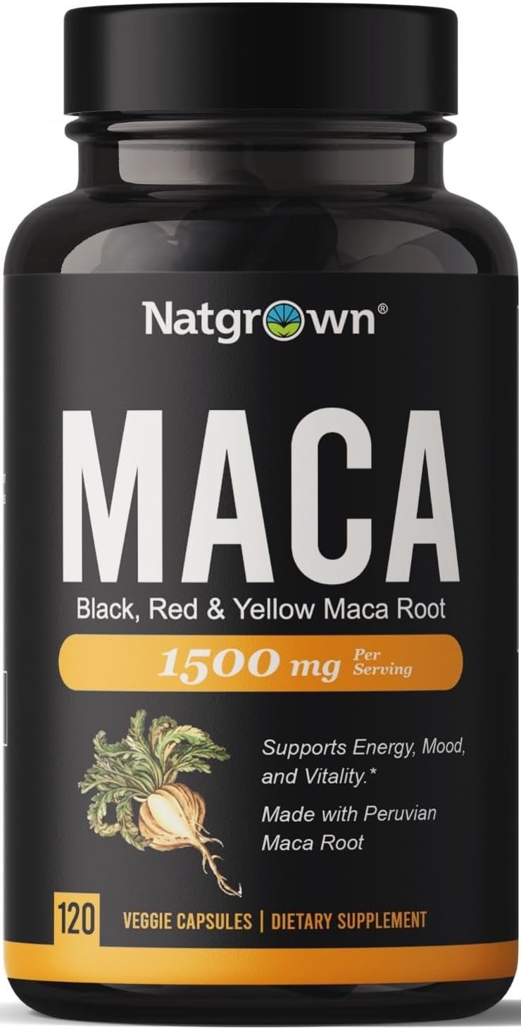 Natgrown Organic Maca Root Powder Capsules – Black, Red & Yellow – 120 ct