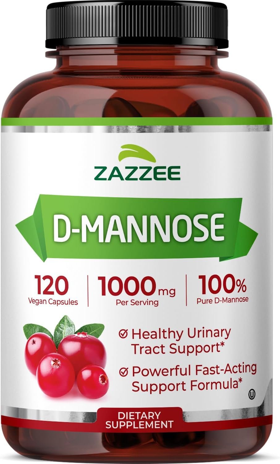 Zazzee D-Mannose, 1000 mg per Serving, 120 Vegan Capsules, 2 Month Supply