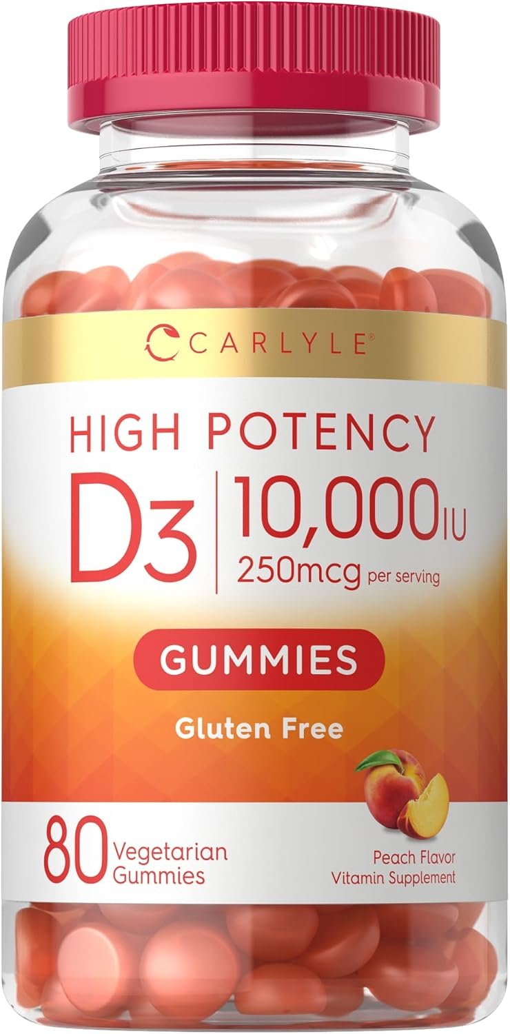Vitamin D3 10000iu Gummies for Adults | 80 Count | Peach Flavored Gummy