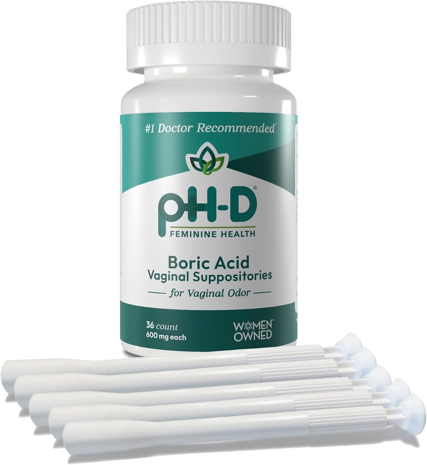 pH-D Feminine Health Support – Boric Acid Starter Bundle – pH-D Boric Acid Vaginal Suppositories 36 Count and 5 Vaginal Suppository Applicators
