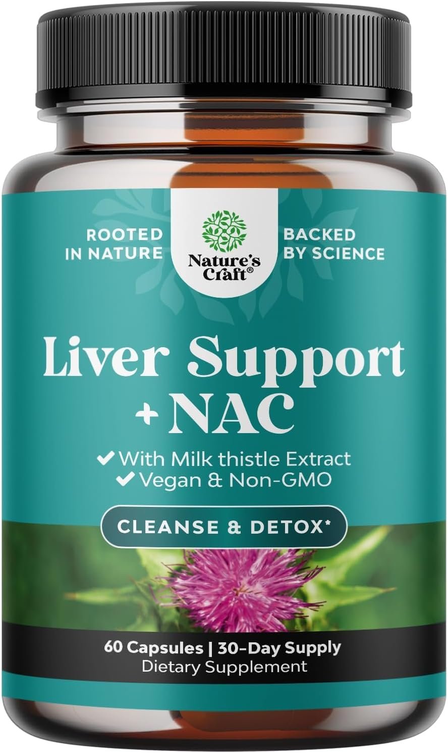 Natures Craft NAC Liver Support with Milk Thistle Supplement – 60 Count