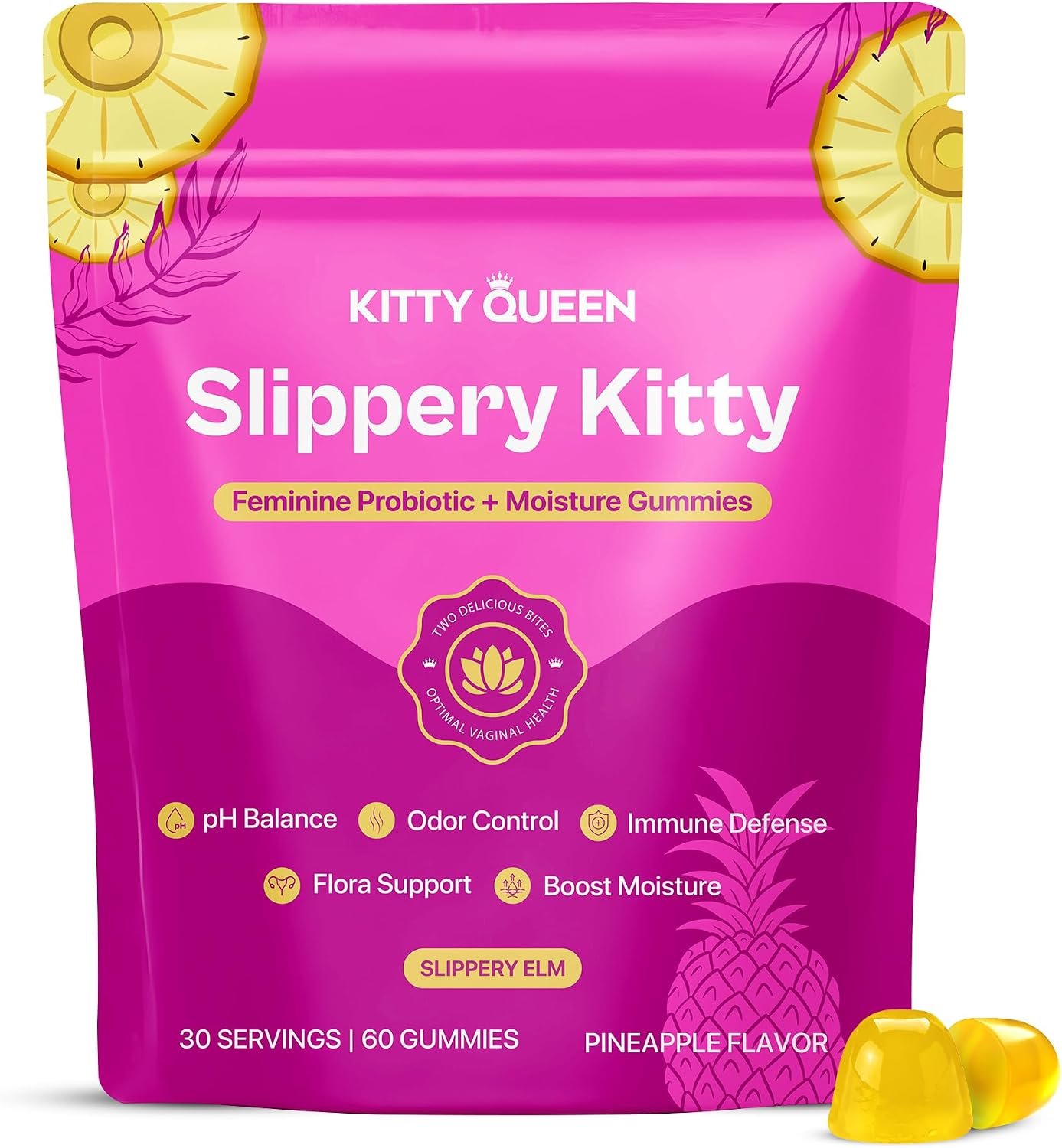 KITTYQUEEN Slippery Kitty Vaginal Probiotic and Moisture Gummies, 60 Count
