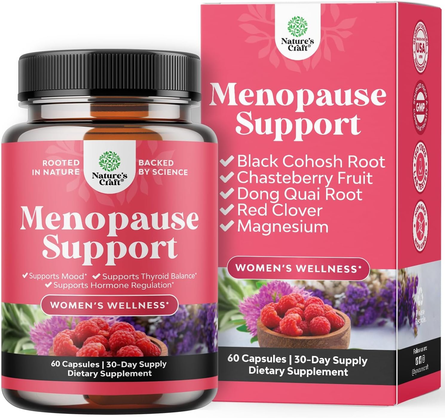 Menopause Supplements for Women w Black Cohosh for Hot Flashes – 60ct