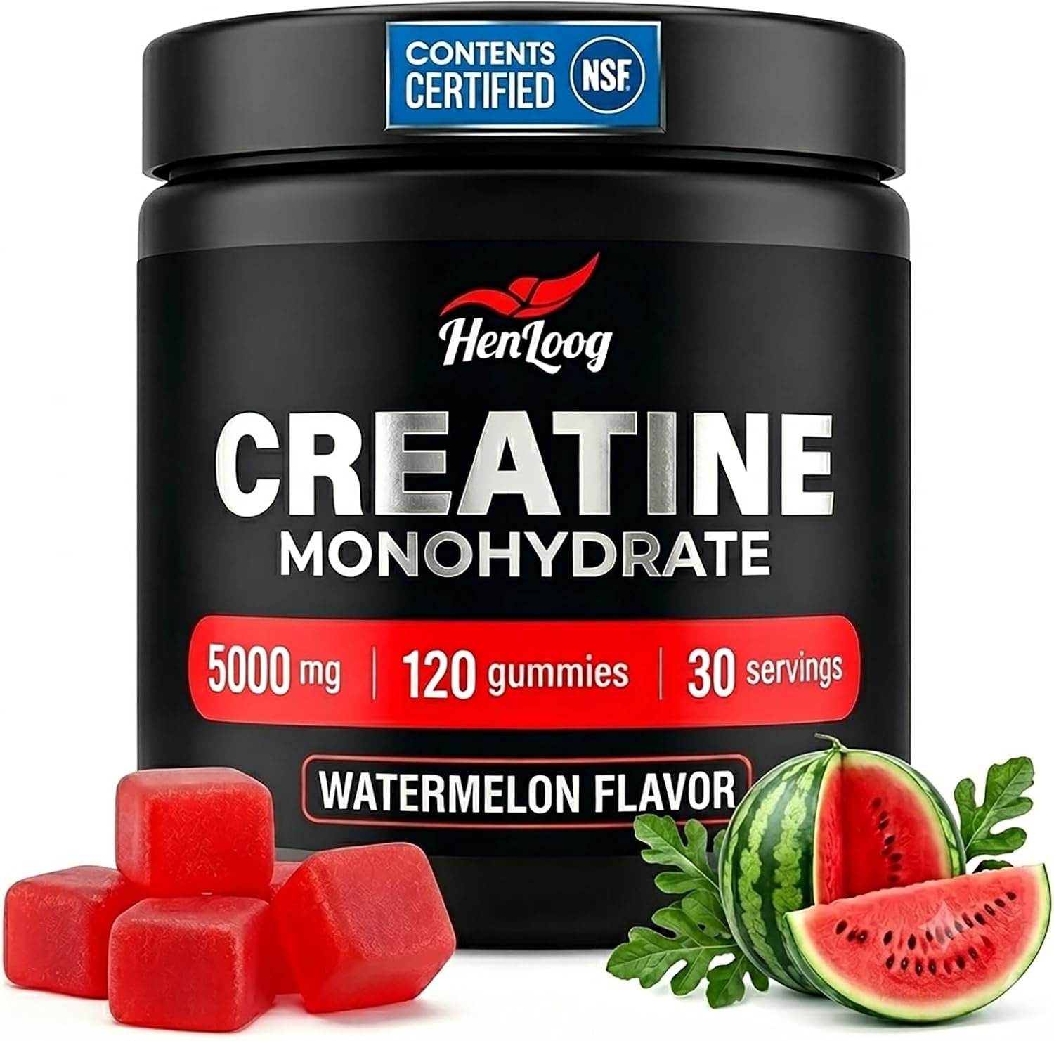 Creatine Gummies for Women, Watermelon 5000mg NSF Vegan Chews for Men