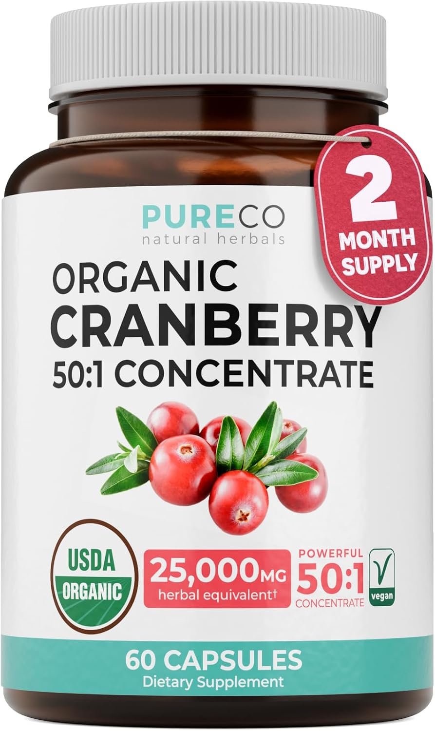 Organic Cranberry Pills for Women – 500mg 50:1 Cranberry Concentrate Per Serving to Support Urinary Tract Bladder and Kidney – Vegan Non-GMO USDA Organic & North American Sourced (2 Month Supply)