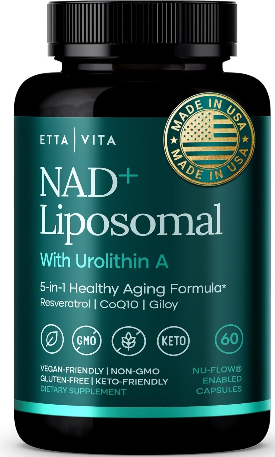 Liposomal NAD+ Supplement with Resveratrol, Urolithin A & CoQ10, 60 Capsule