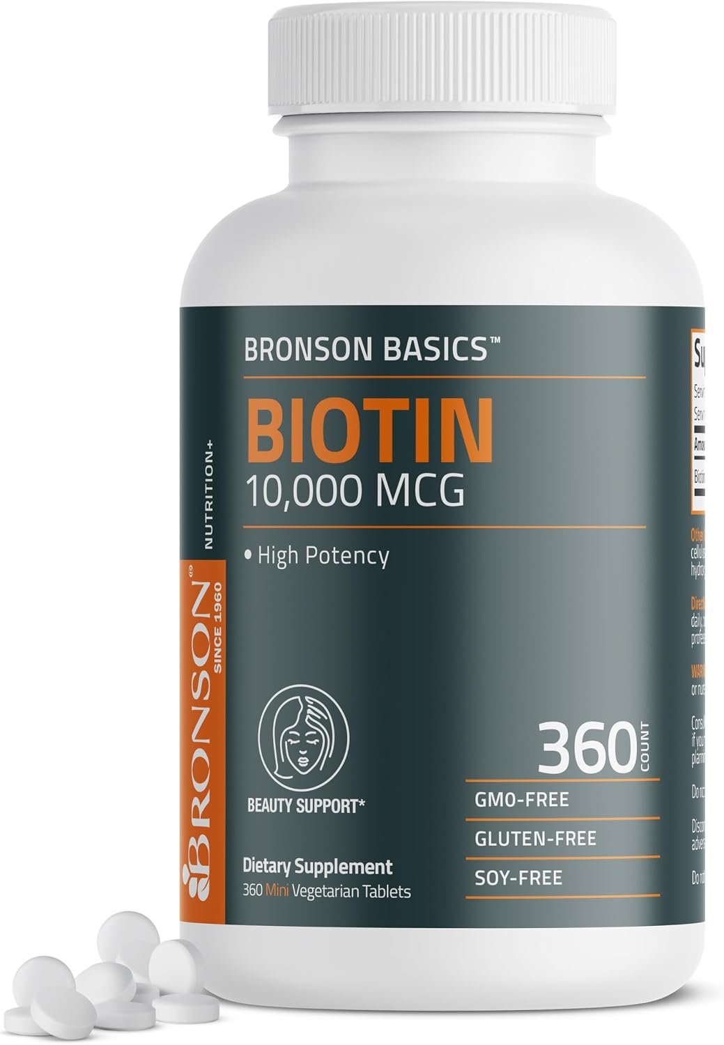 Bronson Biotin 10,000mcg Hair Skin and Nails Vitamins, 360 Tablets