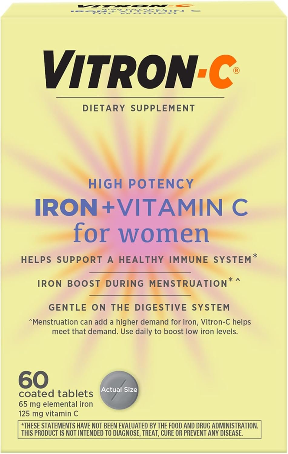 Vitron-C Iron Supplement for Women with Vitamin C, 60 Ct