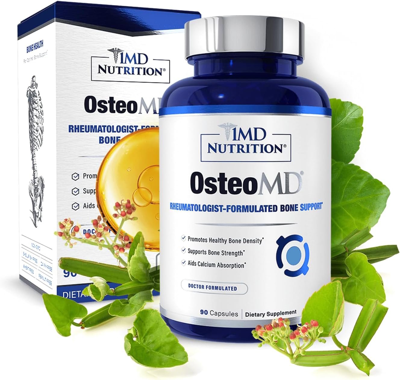1MD Nutrition OsteoMD for Comprehensive Support – Supplement for Women and Men – Promote Density w/Vitamin D – Hydroxyapatite w/Vitamin D3 & K2-90 Capsules