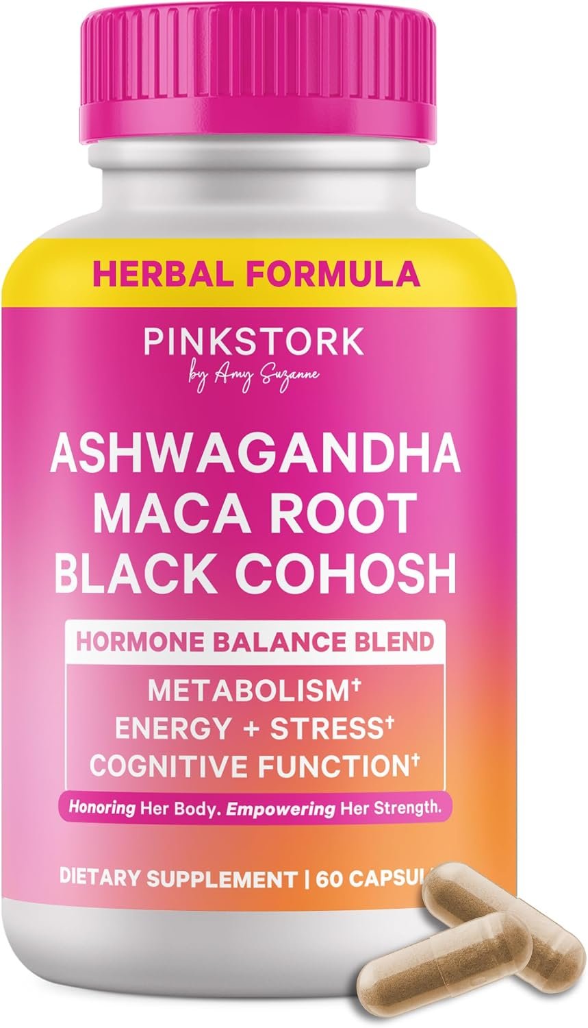 Pink Stork Ashwagandha, Maca Root & Black Cohosh Supplement, 60 Caps