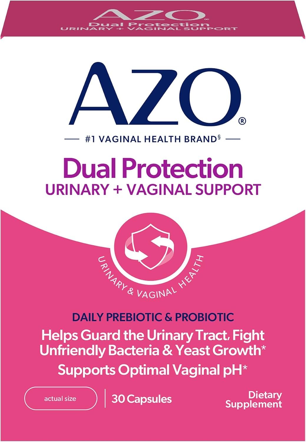 AZO Dual Protection Urinary + Vaginal, Women Probiotics & Prebiotics, 30 Ct