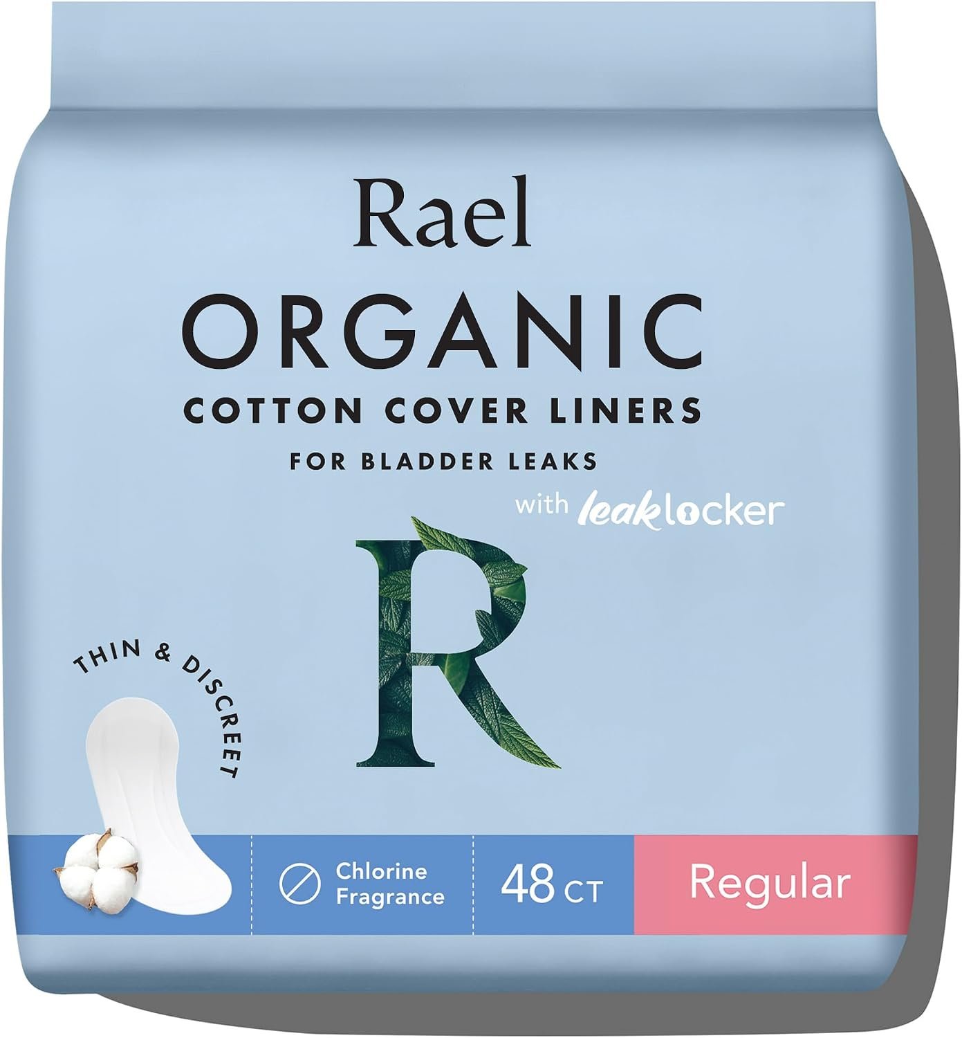Rael Incontinence Liners, Organic Cotton Cover, Leak Guard (Regular, 48 Ct)
