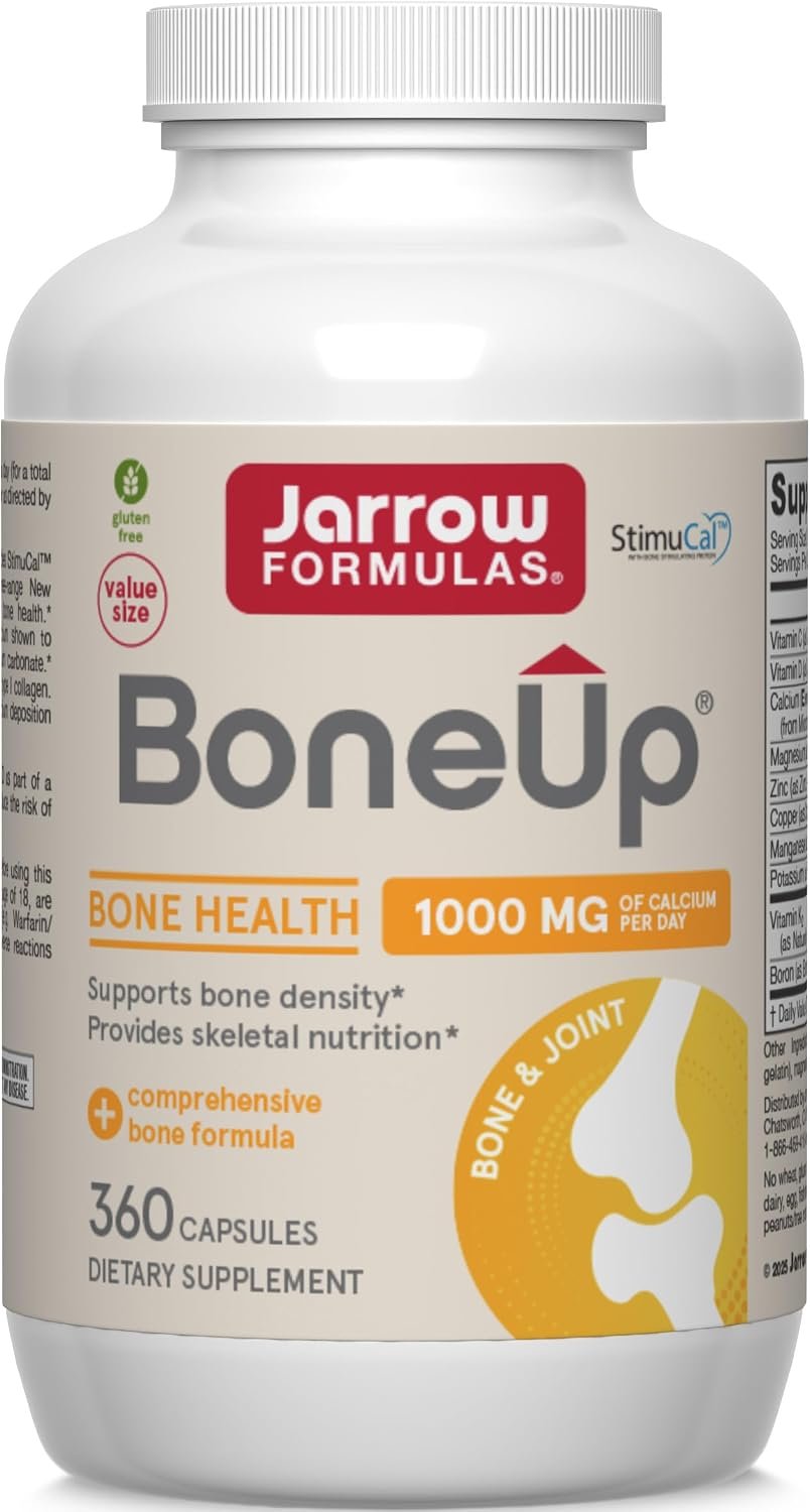 Jarrow Formulas BoneUp for Bone Density – Vitamin D3 and K2, Calcium Support, 360 Capsules, Promotes Skeletal Nutrition, Up to 60 Days Supply